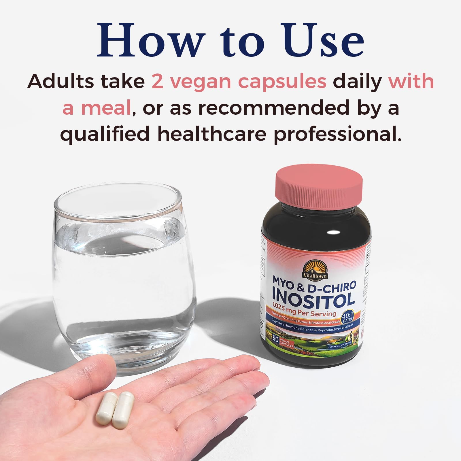 Vitalitown Inositol Supplement for Women, Myo-Inositol & D-Chiro Inositol, Ideal 40:1 Ratio, Hormone Balance & Healthy Ovarian Support for Women, Vitamin B8, Vegan, 60 Capsules, No Gluten - Maple Wellness Supplements