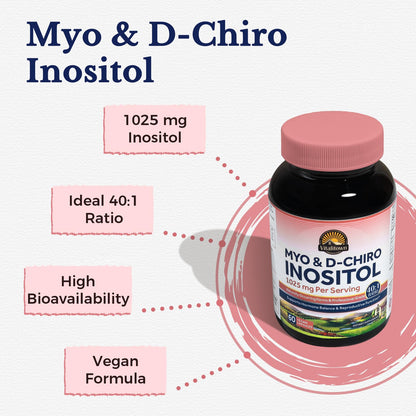 Vitalitown Inositol Supplement for Women, Myo-Inositol & D-Chiro Inositol, Ideal 40:1 Ratio, Hormone Balance & Healthy Ovarian Support for Women, Vitamin B8, Vegan, 60 Capsules, No Gluten - Maple Wellness Supplements
