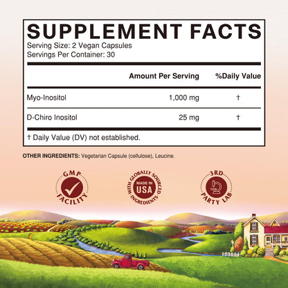 Vitalitown Inositol Supplement for Women, Myo-Inositol & D-Chiro Inositol, Ideal 40:1 Ratio, Hormone Balance & Healthy Ovarian Support for Women, Vitamin B8, Vegan, 60 Capsules, No Gluten - Maple Wellness Supplements