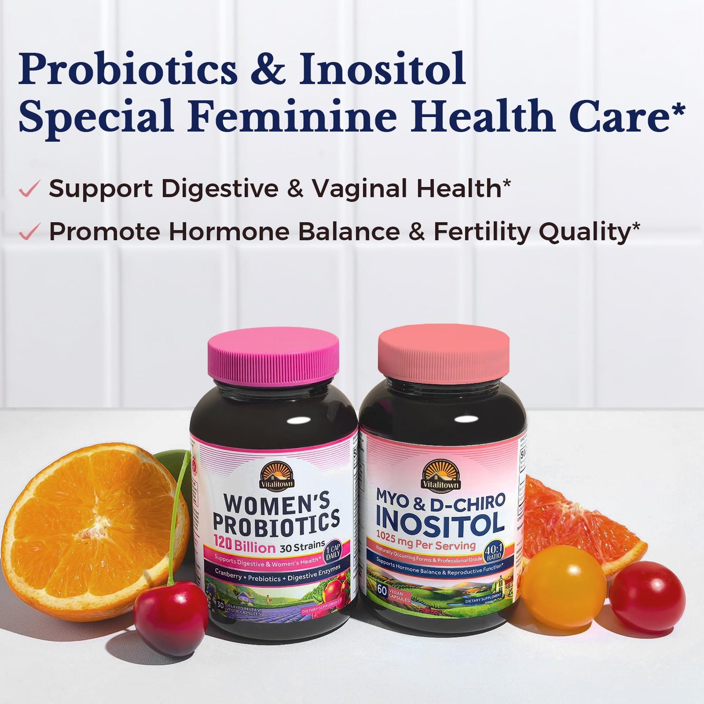 Vitalitown Inositol Supplement for Women, Myo-Inositol & D-Chiro Inositol, Ideal 40:1 Ratio, Hormone Balance & Healthy Ovarian Support for Women, Vitamin B8, Vegan, 60 Capsules, No Gluten - Maple Wellness Supplements