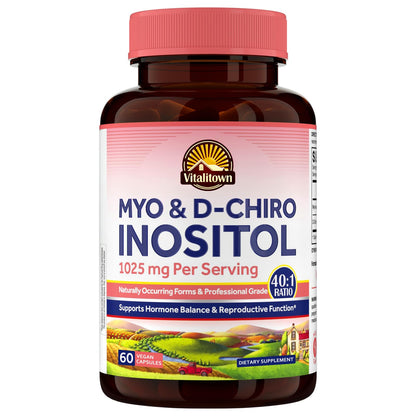 Vitalitown Inositol Supplement for Women, Myo-Inositol & D-Chiro Inositol, Ideal 40:1 Ratio, Hormone Balance & Healthy Ovarian Support for Women, Vitamin B8, Vegan, 60 Capsules, No Gluten - Maple Wellness Supplements