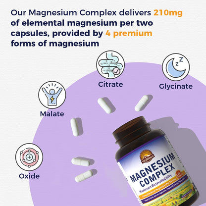Vitalitown Magnesium Complex | Chelated Easily Absorbed Magnesium Glycinate Citrate Malate | Buffered | 210mg Elemental Mag | Sleep, Nerve, Digestion, Energy | Non-GMO 240 Veg Caps - Maple Wellness Supplements