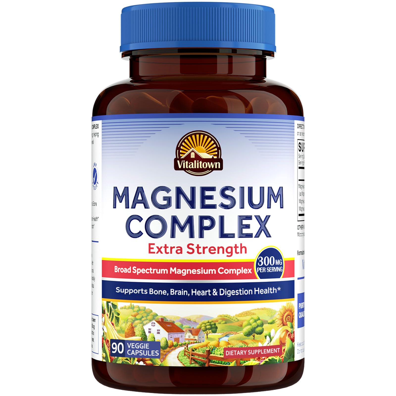 Vitalitown Magnesium Complex Supplement | 300mg Elemental Mag | Magnesium Citrate Glycinate Taurate Malate | Non-GMO, No Gluten, 90 Vegan Magnesio Capsules for Bone Brain Heart - Maple Wellness Supplements