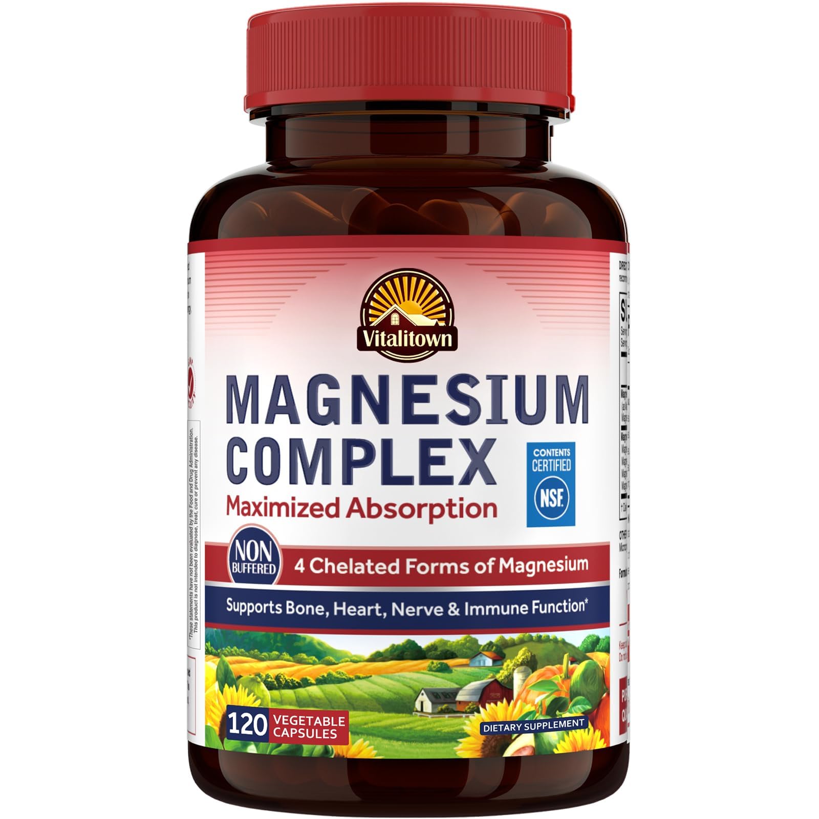 Vitalitown Magnesium Complex Supplement 500mg - NSF Certified Magnesium Glycinate, Malate, Taurate & Citrate - Chelated High Absorption & Gentle on Stomach - Vegan Non-GMO 120 Capsules - Maple Wellness Supplements
