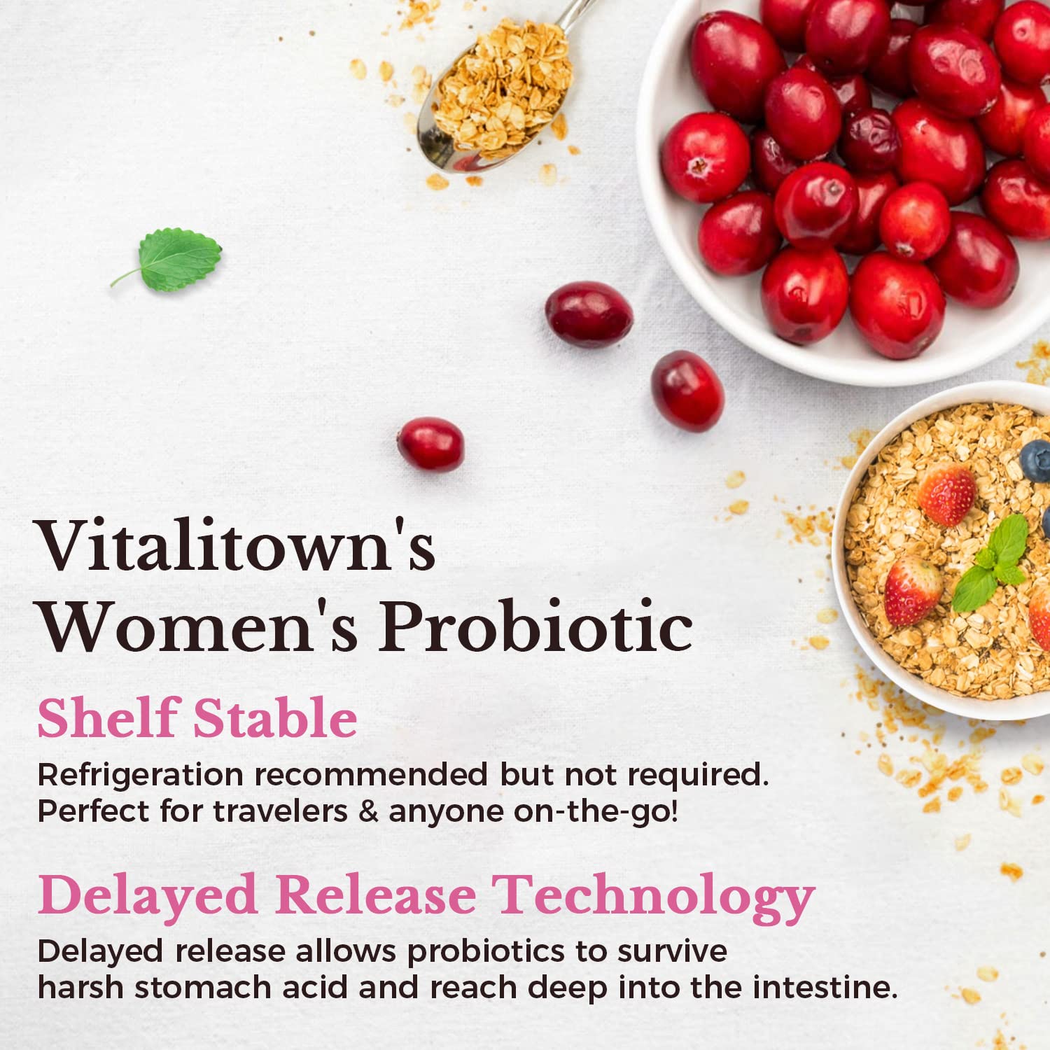 Vitalitown Probiotics for Women 120 Billion CFUs, 30 Strains, with Prebiotics & Digestive Enzymes & Cranberry, Gut & Vaginal Health, Vegan 30 - Maple Wellness Supplements