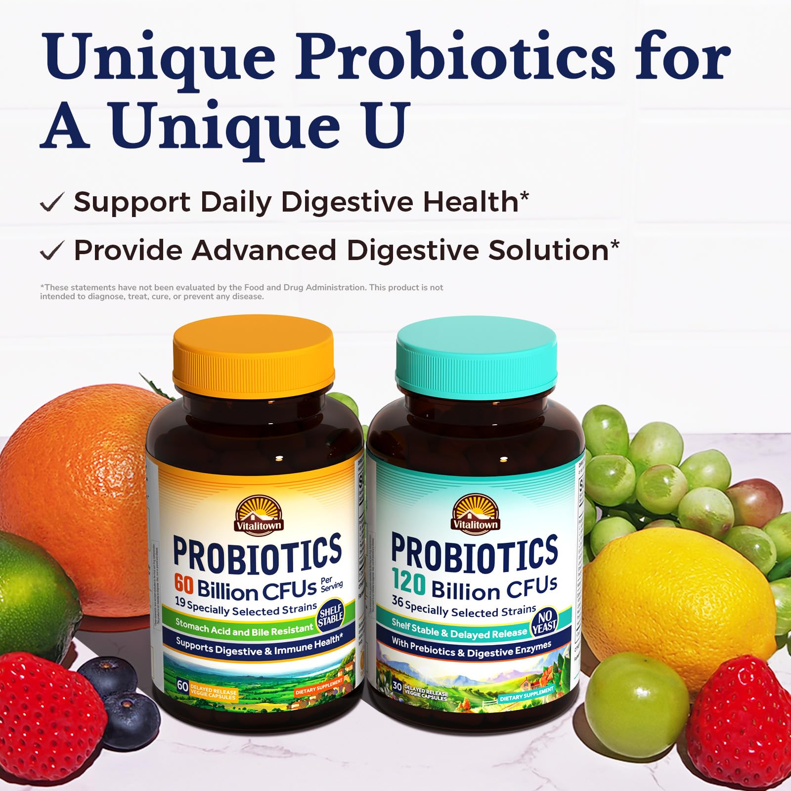 Vitalitown Probiotics + Prebiotics | 60 Billion CFUs 19 Strains | 60 Delayed Release Veg Caps | Shelf Stable, Prebiotics and Probiotics | Digestive Health - Maple Wellness Supplements