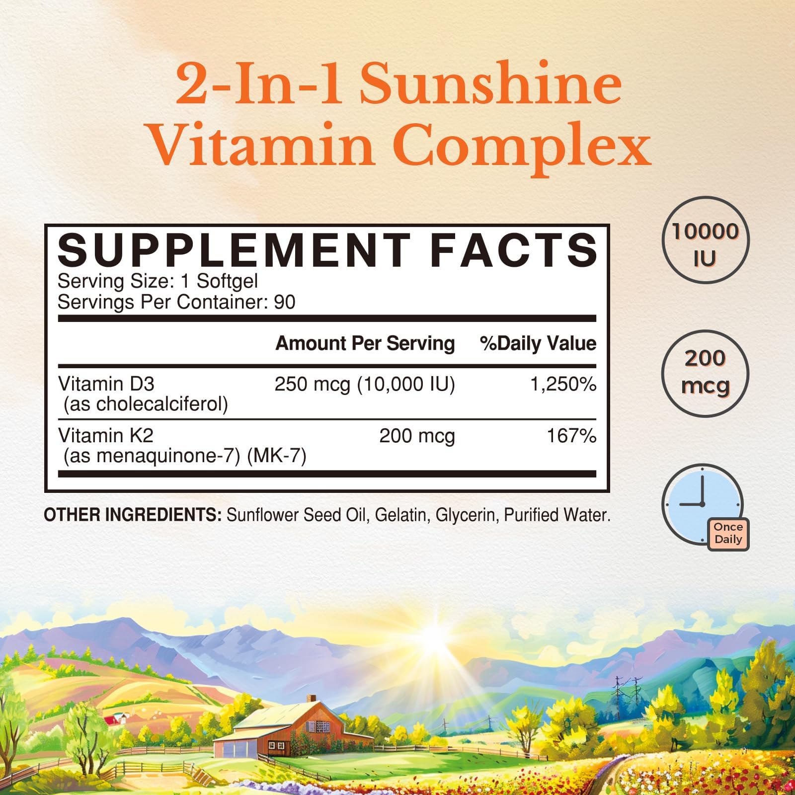 Vitalitown Vitamin D3 K2 Supplement, Vitamin D3 10000 IU Vitamin K2 (MK7) 200 mcg, 90 Softgels, Non-GMO, No Gluten & Soy - Maple Wellness Supplements