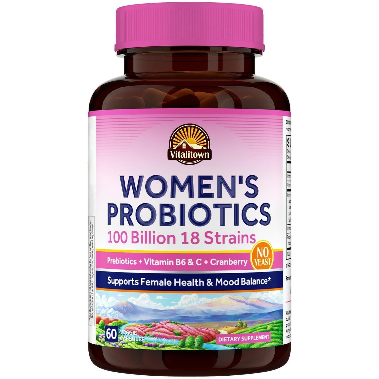 Vitalitown Women's Probiotics | 100 Billion CFUs 18 Strains | Prebiotics, VC & B6, Cranberry | Shelf Stable | Vaginal, Urinary - Maple Wellness Supplements