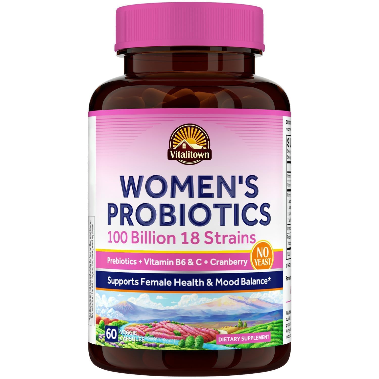 Vitalitown Women's Probiotics | 100 Billion CFUs 18 Strains | Prebiotics, VC & B6, Cranberry | Shelf Stable | Vaginal, Urinary - Maple Wellness Supplements