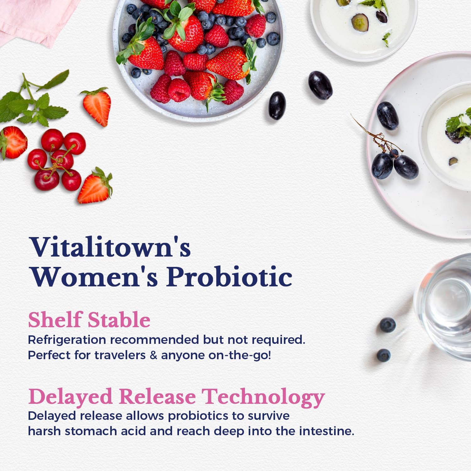 Vitalitown Women's Probiotics | 100 Billion CFUs 18 Strains | Prebiotics, VC & B6, Cranberry | Shelf Stable | Vaginal, Urinary - Maple Wellness Supplements