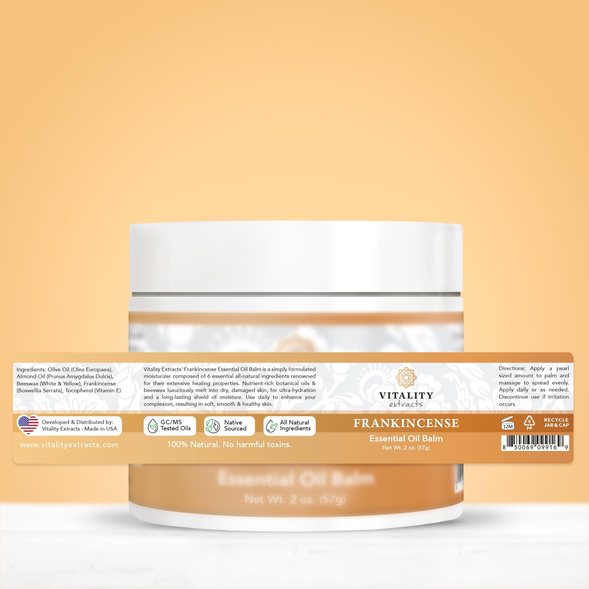 Vitality Extracts Frankincense Balm - 2oz, Boswellia Serrata, Beeswax, Olive Oil, Moisturizer for Dry, Cracked Skin, All Skin Types - Maple Wellness Supplements