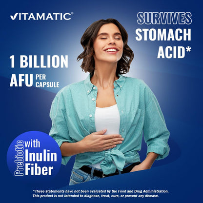 Vitamatic Akkermansia Muciniphila Gut Health - 60 DR Capsules (Delayed Released) - Made with Prebiotic Inulin Fiber - Maple Wellness Supplements
