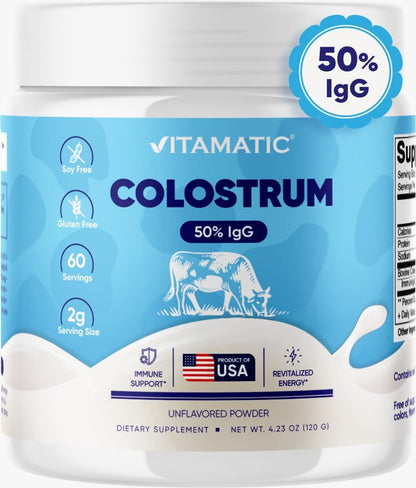 Vitamatic Bovine Colostrum Powder - 50% Highest IgG - Supplement for Gut Health - Maple Wellness Supplements