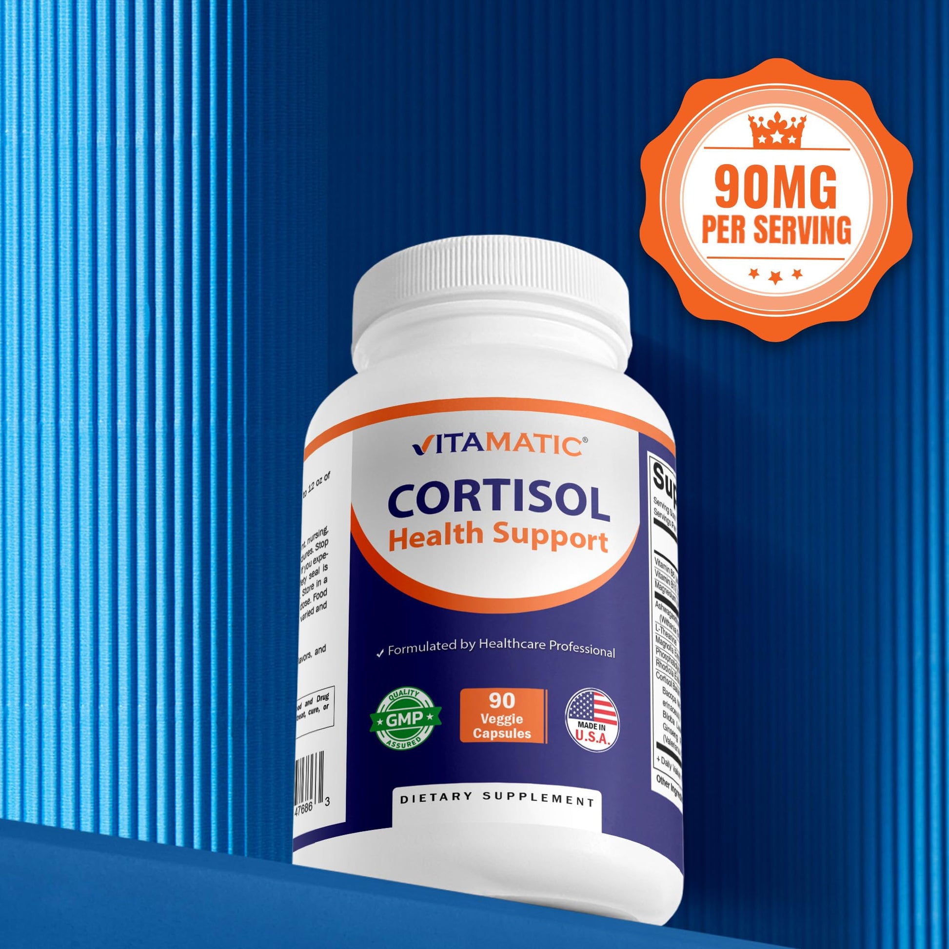 Vitamatic Cortisol Health Support - 90 Veggie Capsules - Made with Adaptogenic Blend with Ashwagandha, Rhodiola, Magnolia, L-Theanine, Phosphatidylserine - Maple Wellness Supplements