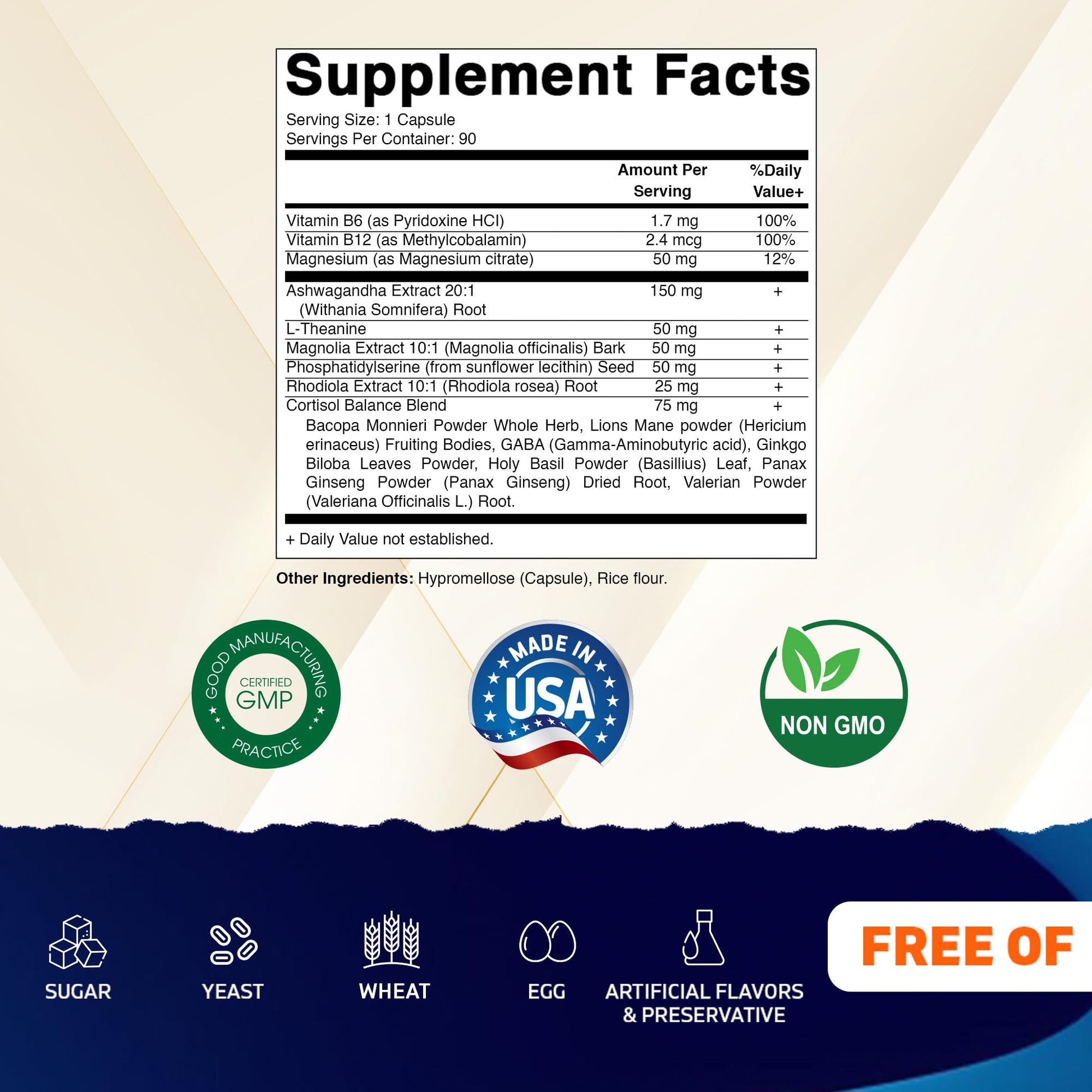 Vitamatic Cortisol Health Support - 90 Veggie Capsules - Made with Adaptogenic Blend with Ashwagandha, Rhodiola, Magnolia, L-Theanine, Phosphatidylserine - Maple Wellness Supplements