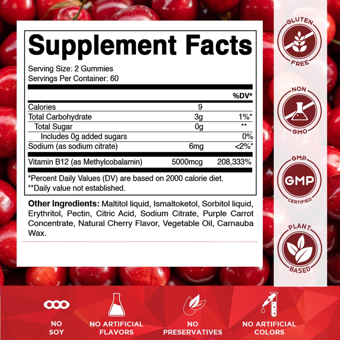 Vitamatic Extra Strength Vitamin B12 5000 mcg (Methyl B12) Gummies - 120 Count - Energy Metabolism Support and Nervous - Maple Wellness Supplements