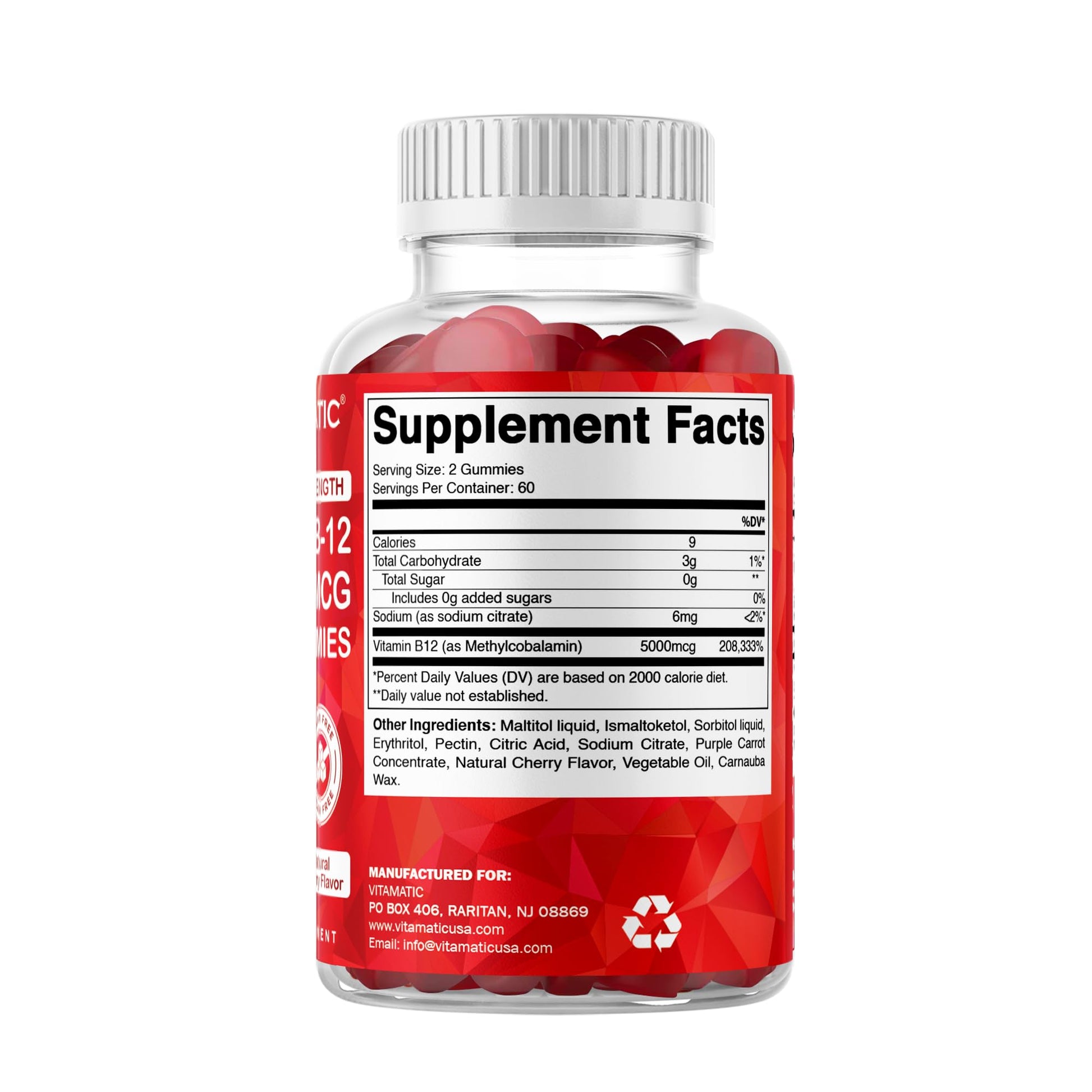Vitamatic Extra Strength Vitamin B12 5000 mcg (Methyl B12) Gummies - 120 Count - Energy Metabolism Support and Nervous - Maple Wellness Supplements
