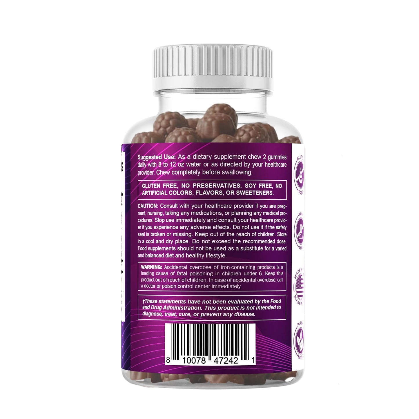 Vitamatic Iron 65 mg Gummies Supplement for Women & Men - 60 Vegan Gummies - Great Tasting Iron Gummy Vitamins with Vitamin C (1) - Maple Wellness Supplements