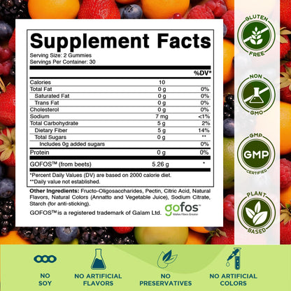 Vitamatic Kids Prebiotic Fiber Gummies – Extra Strength 4g Fiber – Zero Sugar Added – 60 Pectin-Based Gummies – Digestive Health & Regularity Support - Maple Wellness Supplements