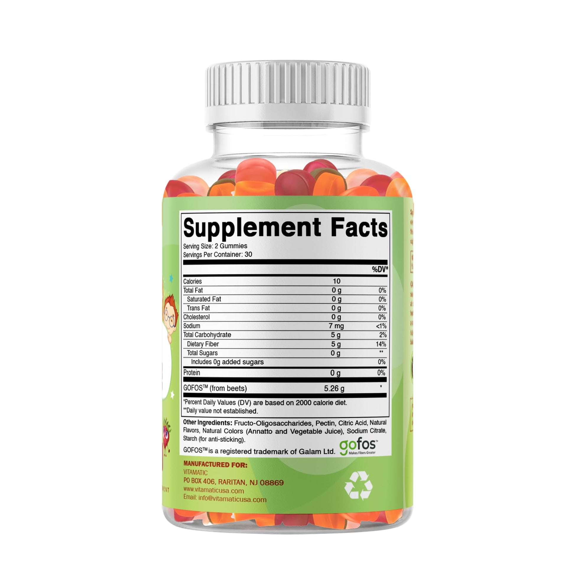 Vitamatic Kids Prebiotic Fiber Gummies – Extra Strength 4g Fiber – Zero Sugar Added – 60 Pectin-Based Gummies – Digestive Health & Regularity Support - Maple Wellness Supplements