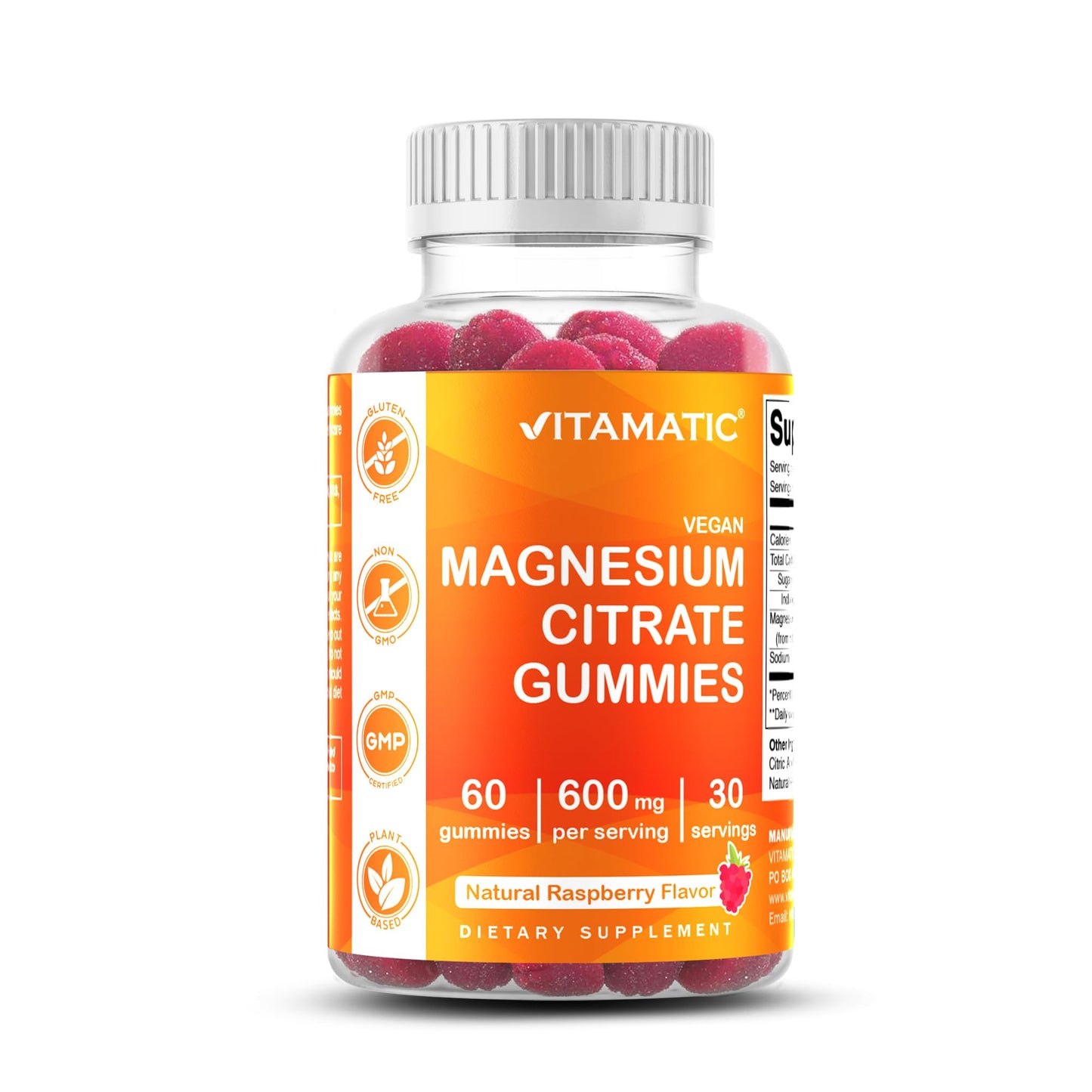 Vitamatic Magnesium Gummies 600mg per Serving – 60 Vegan Count for Relaxation, Muscle, Bone, and Energy Support - Maple Wellness Supplements
