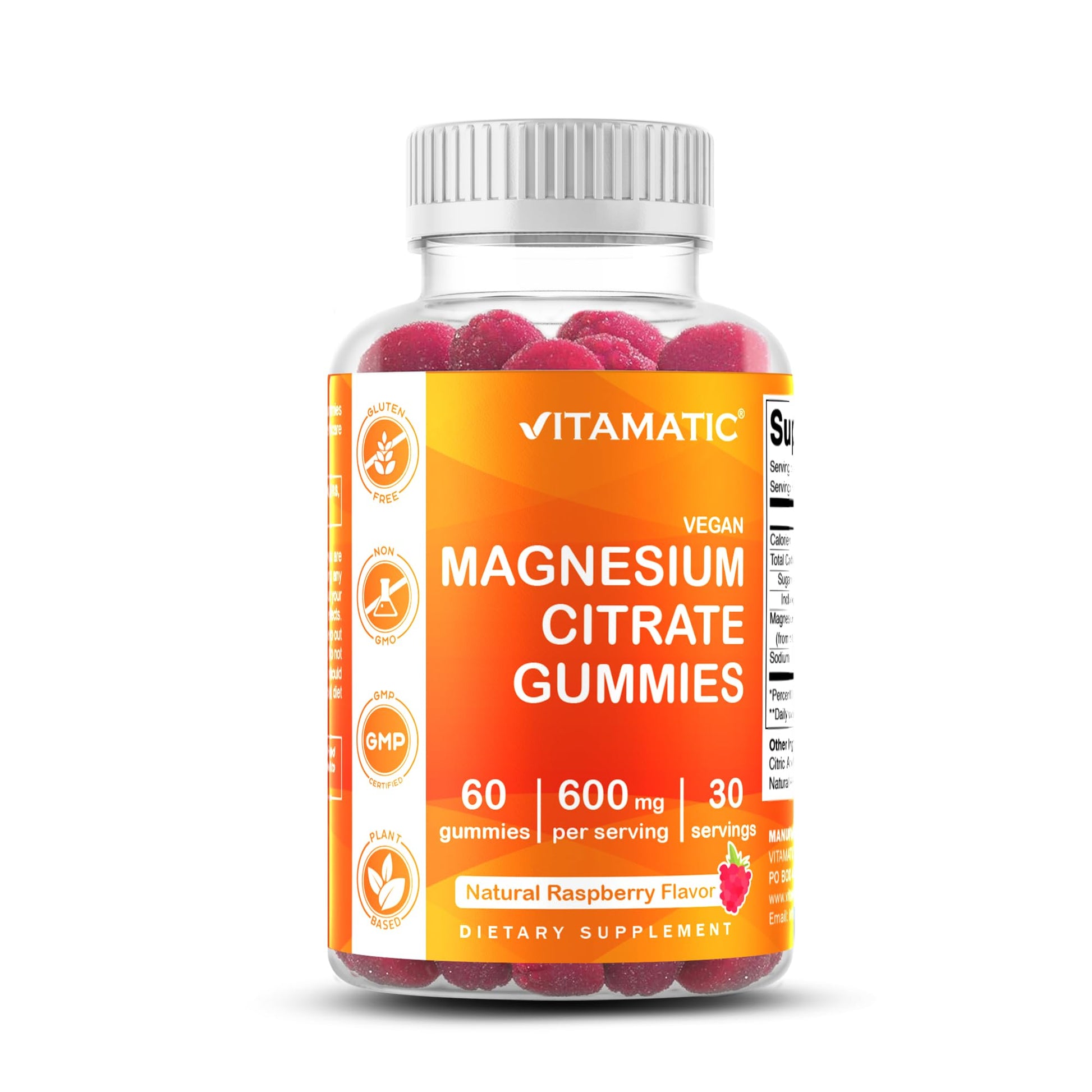 Vitamatic Magnesium Gummies 600mg per Serving – 60 Vegan Count for Relaxation, Muscle, Bone, and Energy Support - Maple Wellness Supplements