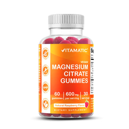 Vitamatic Magnesium Gummies 600mg per Serving – 60 Vegan Count for Relaxation, Muscle, Bone, and Energy Support - Maple Wellness Supplements