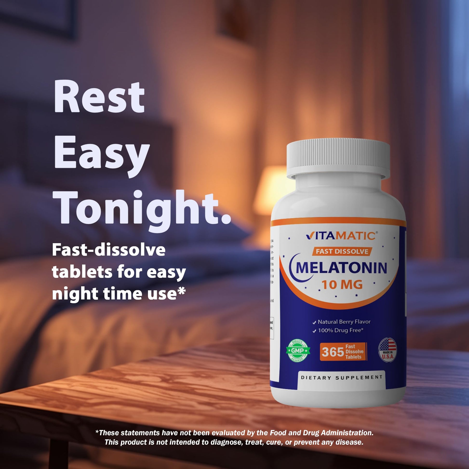 Vitamatic Melatonin 10 mg Fast Dissolve Tablets – Quick-Dissolving Sleep Support Supplement for Adults – Vegetarian, Non-GMO & Gluten-Free - Maple Wellness Supplements
