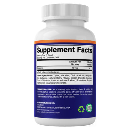 Vitamatic Melatonin 10 mg Fast Dissolve Tablets – Quick-Dissolving Sleep Support Supplement for Adults – Vegetarian, Non-GMO & Gluten-Free - Maple Wellness Supplements