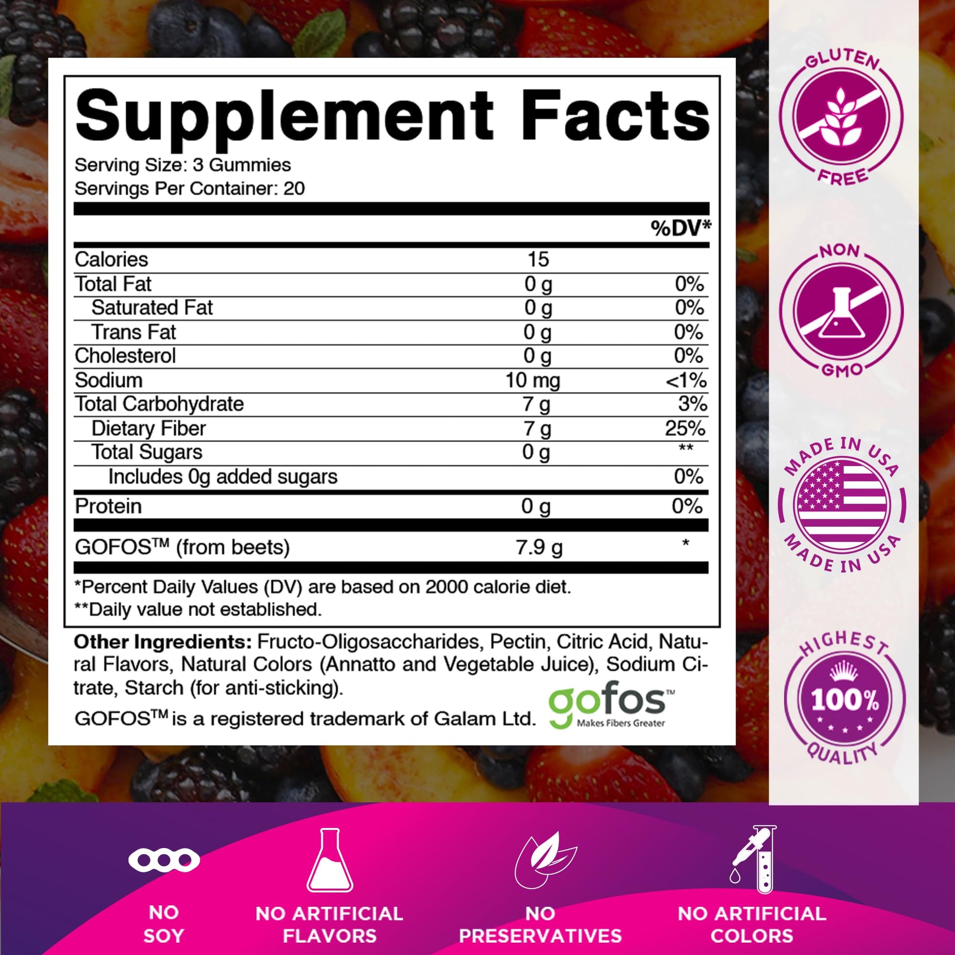 Vitamatic Prebiotic Fiber Gummies for Adults – 2 Pack (Total 120 Gummies) 7g Fiber per Serving | Extra Strength | Zero Sugar Added | Pectin-Based - Maple Wellness Supplements