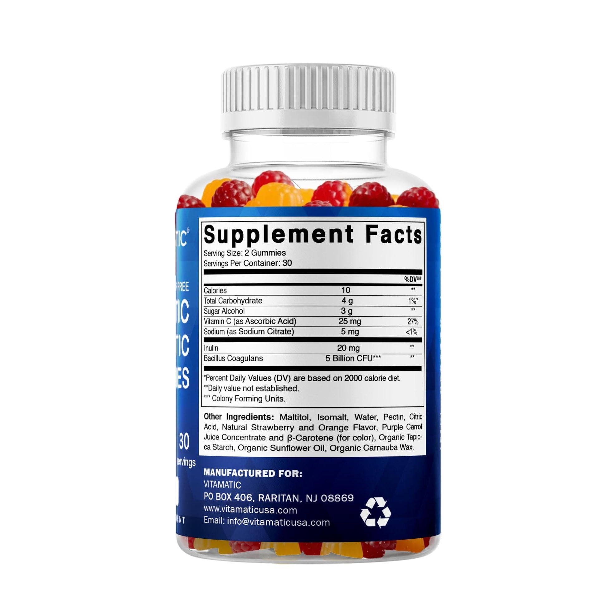 Vitamatic Probiotic Sugar Free Gummies for Men and Women – 5 Billion CFUs Digestive, Immune & Gut Health Support – Gluten Free - Maple Wellness Supplements