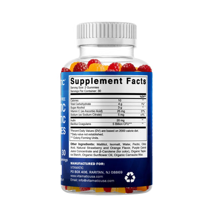 Vitamatic Probiotic Sugar Free Gummies for Men and Women – 5 Billion CFUs Digestive, Immune & Gut Health Support – Gluten Free - Maple Wellness Supplements