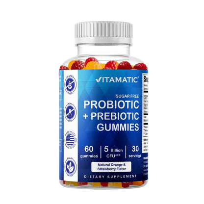 Vitamatic Probiotic Sugar Free Gummies for Men and Women – 5 Billion CFUs Digestive, Immune & Gut Health Support – Gluten Free - Maple Wellness Supplements