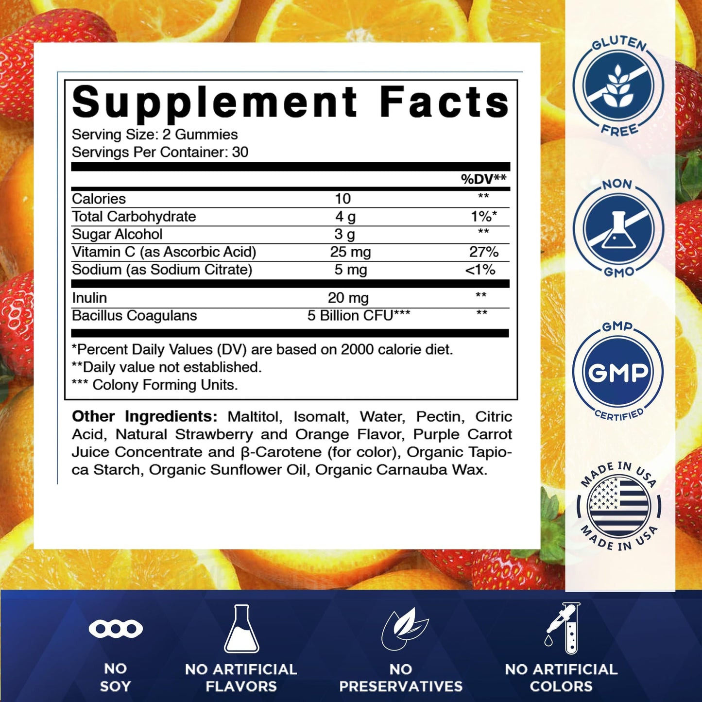 Vitamatic Probiotic Sugar Free Gummies for Men and Women – 5 Billion CFUs Digestive, Immune & Gut Health Support – Gluten Free - Maple Wellness Supplements