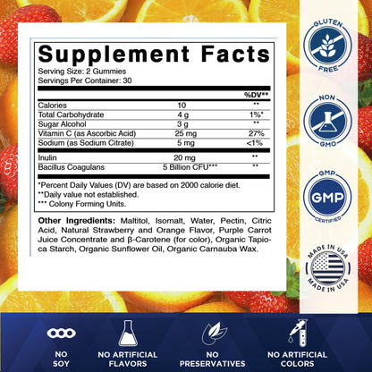 Vitamatic Probiotic Sugar Free Gummies for Men and Women – 5 Billion CFUs Digestive, Immune & Gut Health Support – Gluten Free - Maple Wellness Supplements