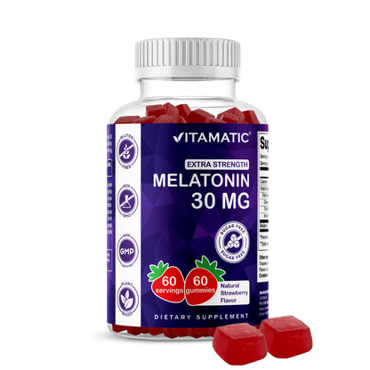 Vitamatic Sugar Free Melatonin 30mg per Gummy - 60 Servings - 60 Vegetarian Gummies - Non-Habit Forming Supplement (60 Count (Pack of 1)) - Maple Wellness Supplements
