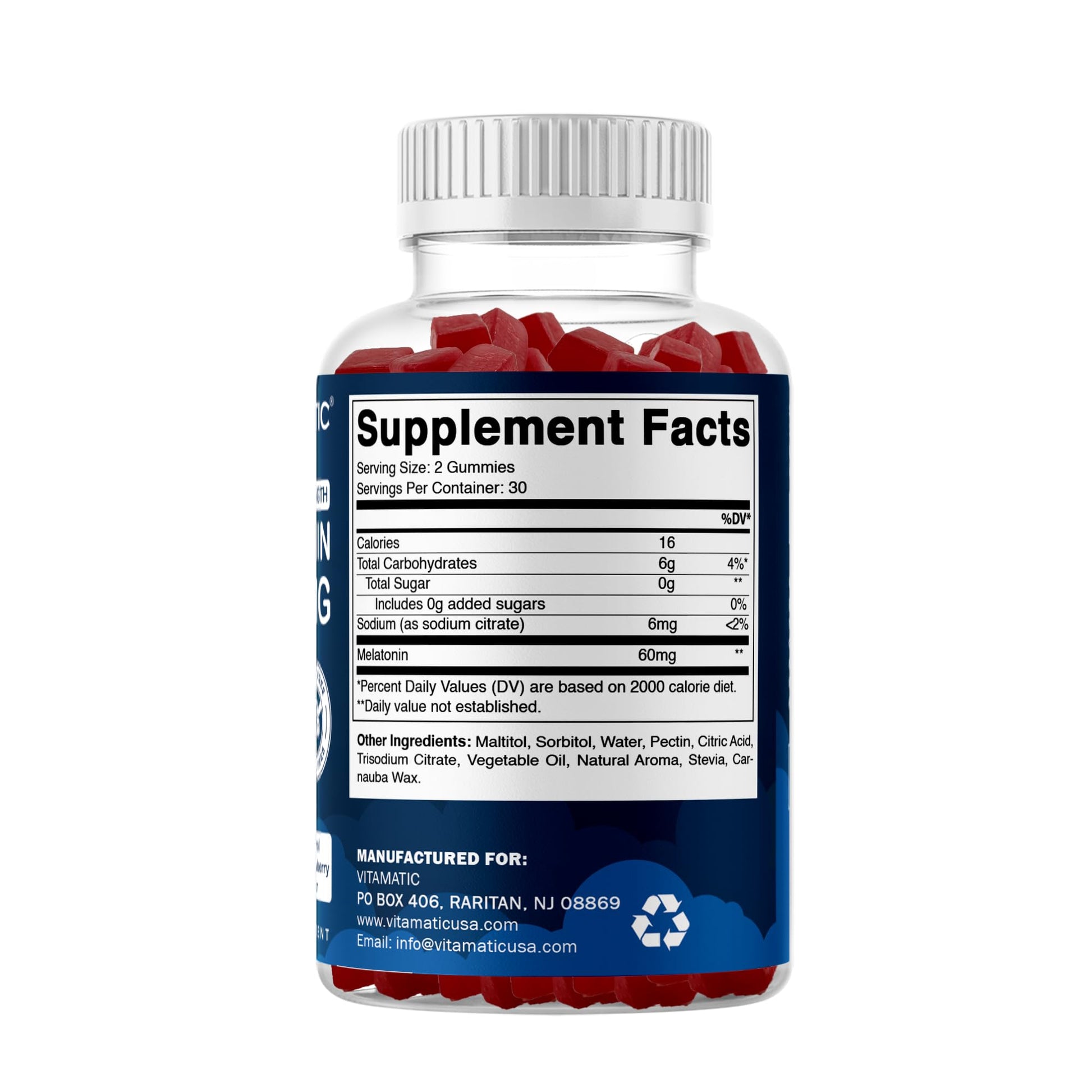 Vitamatic Sugar Free Melatonin 60 mg - 60 Vegetarian Gummies - Non-Habit Forming Supplement - Maple Wellness Supplements