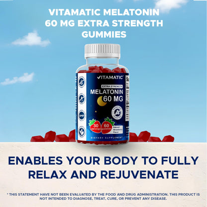 Vitamatic Sugar Free Melatonin 60 mg - 60 Vegetarian Gummies - Non-Habit Forming Supplement - Maple Wellness Supplements