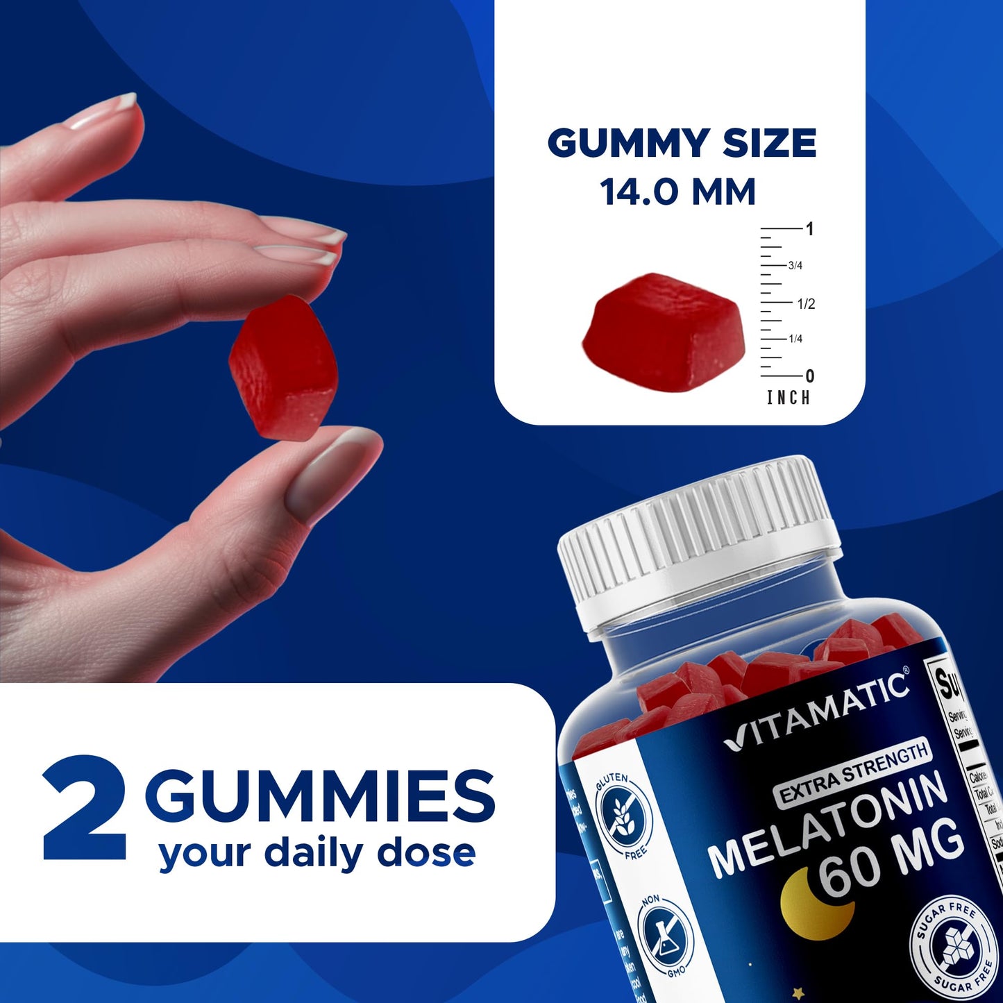 Vitamatic Sugar Free Melatonin 60 mg - 60 Vegetarian Gummies - Non-Habit Forming Supplement - Maple Wellness Supplements