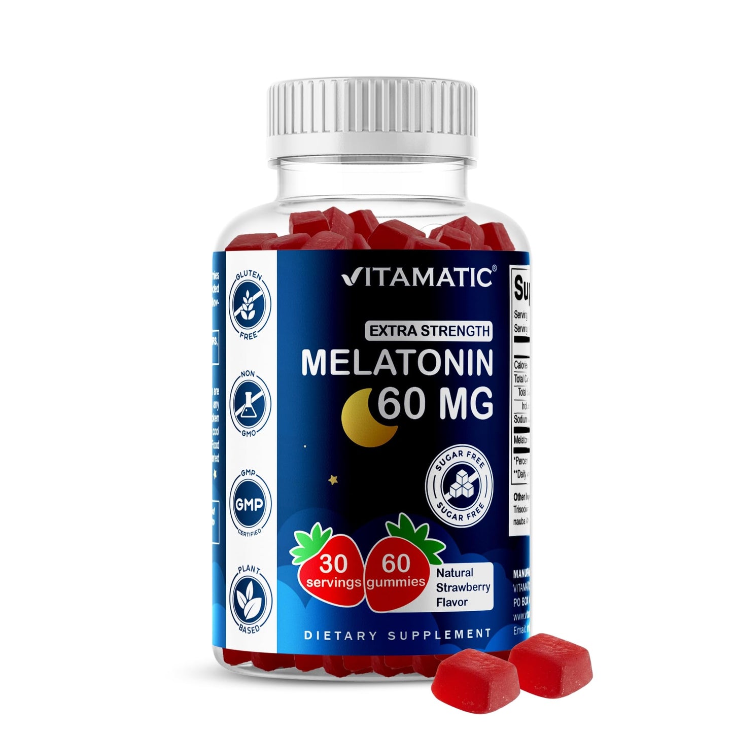 Vitamatic Sugar Free Melatonin 60 mg - 60 Vegetarian Gummies - Non-Habit Forming Supplement - Maple Wellness Supplements