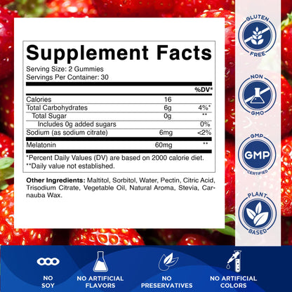 Vitamatic Sugar Free Melatonin 60 mg - 60 Vegetarian Gummies - Non-Habit Forming Supplement - Maple Wellness Supplements