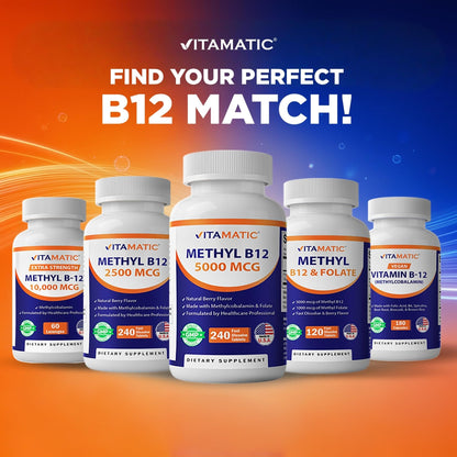 Vitamatic Vitamin B12 1000 mcg Fast Dissolve – 365 Tablets – Natural Berry Flavor – Supports Energy Metabolism - Maple Wellness Supplements