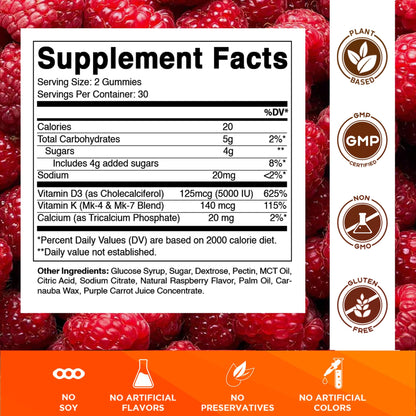 Vitamatic Vitamin D3 & K2 Gummies (2-Pack, 60 Count) Supports Healthy Bones, Heart Health, Calcium Absorption, - Maple Wellness Supplements