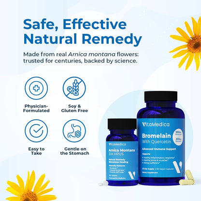 VitaMedica | Arnica Montana 30X and Bromelain with Quercetin Bundle | Arnica Montana | Bromelain | Quercetin | Recovery Bundle | Plant Based | Made in USA - Maple Wellness Supplements