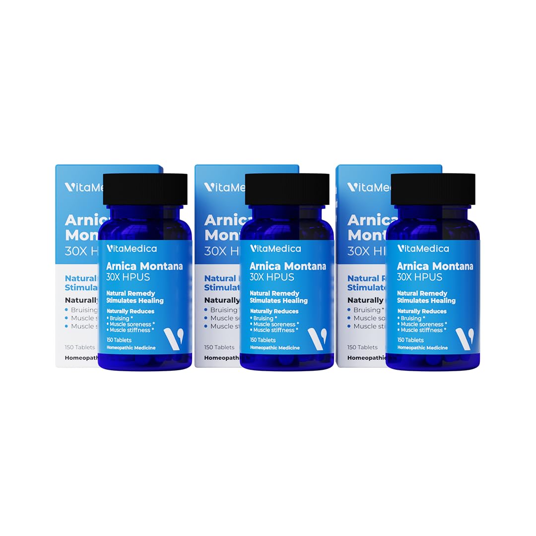 VitaMedica Arnica Montana 30X Homeopathic Tablets for Bruising Pain and Swelling | Plant Based Formula | Recommended by Plastic Surgeons | Natural Recovery Surgery Or Injury | 3 Pack | 150 Servings - Maple Wellness Supplements
