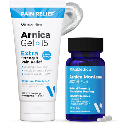 VitaMedica Arnica Montana Tablets & Arnica Gel Bundle – Support for Bruising, Swelling & Soreness, 150 Rapid-Dissolve Tablets + 3 oz Water-Based Gel - Maple Wellness Supplements