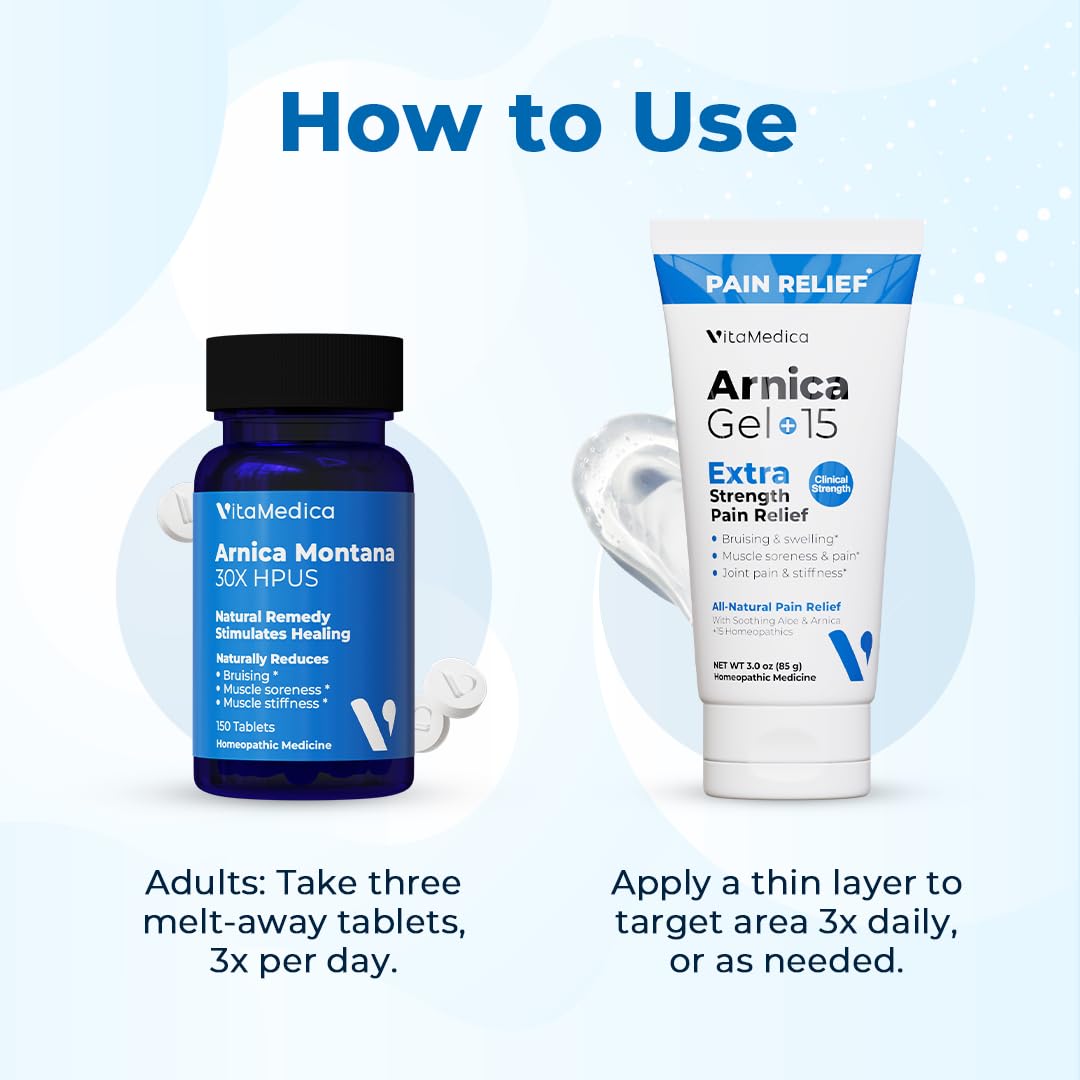 VitaMedica Arnica Montana Tablets & Arnica Gel Bundle – Support for Bruising, Swelling & Soreness, 150 Rapid-Dissolve Tablets + 3 oz Water-Based Gel - Maple Wellness Supplements