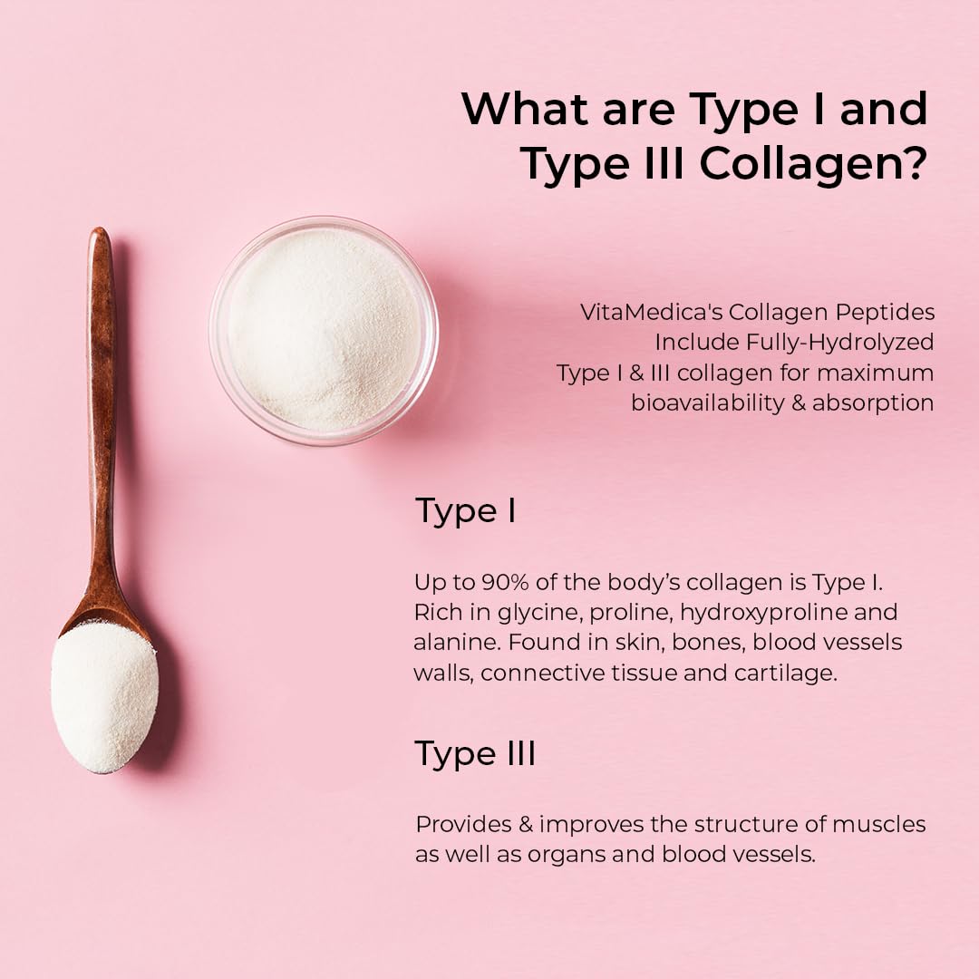 VitaMedica Collagen Peptides Powder for Women & Men - Healthy Hair, Skin, Nails, Bones and Joints - Hydrolyzed Types I & III, Grass-Fed, Pasture-Raised Protein, Zero Sugar - 30 Servings - Maple Wellness Supplements