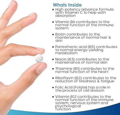 Vitamin B Complex - 365 Small Tablets (One Year Supply) High Strength All 8 B Vitamins - Maple Wellness Supplements
