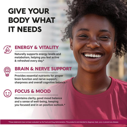 Vitamin B Complex for Men & Women - Riboflavin B2, B12, B1, B3, B5, B6, B7, B8, B9 | Vitamin C, Choline, Inositol - B-Complex Supplement - Maple Wellness Supplements